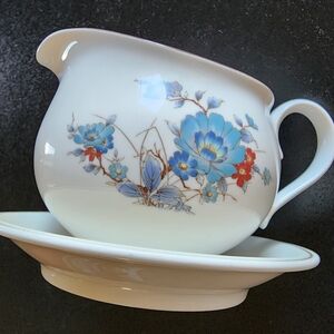 Bleufleur Versatone By Noritake VTG China Gravy Boat w/ Attached Saucer B319W30